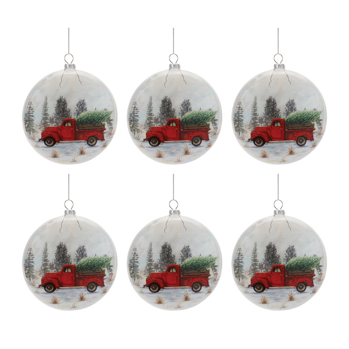 Glittered Glass Pickup Truck Ball Ornament (Set of 6)