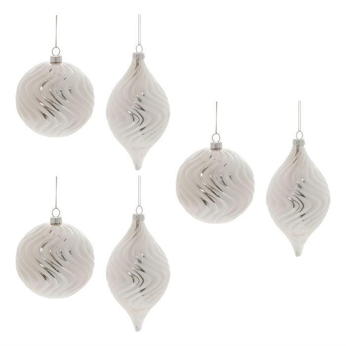 Ivory Wavy Glass Ornament (Set of 6)
