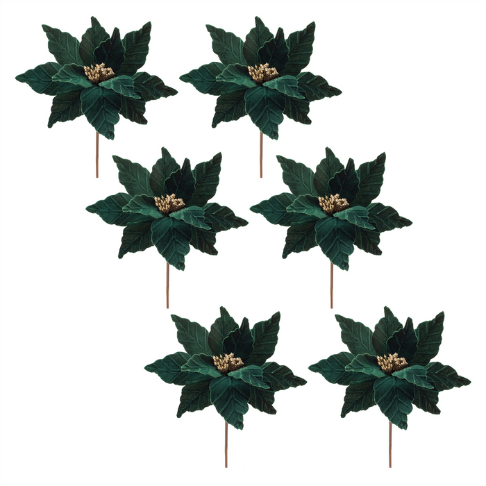 Forest Green Poinsettia Stem (Set of 6)