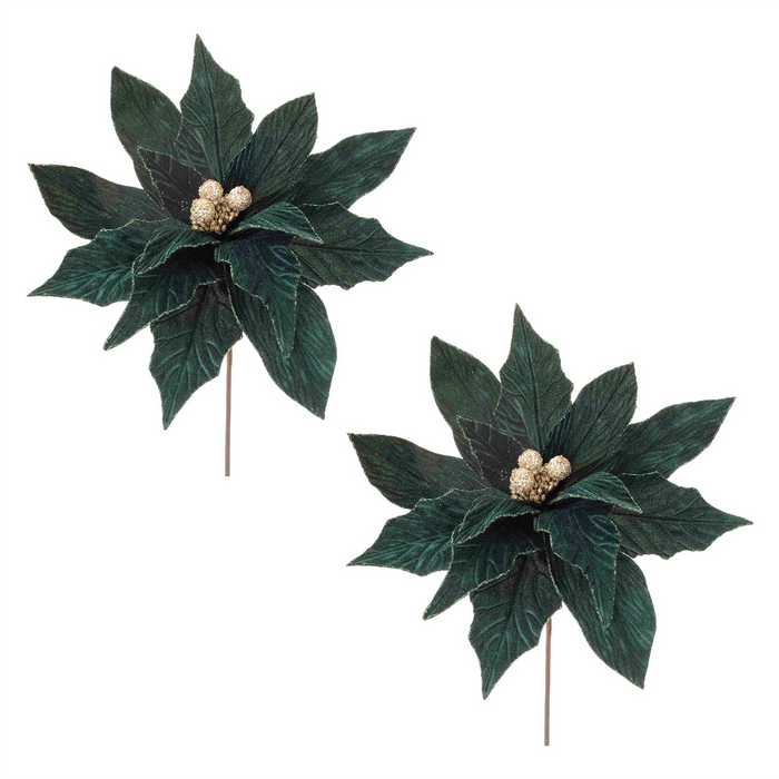 Forest Green Poinsettia Stem (Set of 2)