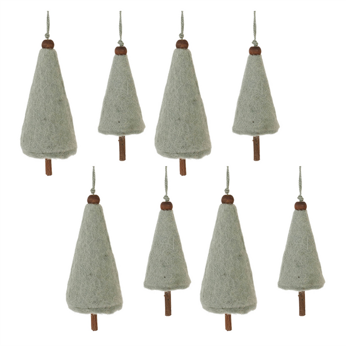Felt Wool Pine Tree Ornament (Set of 8)