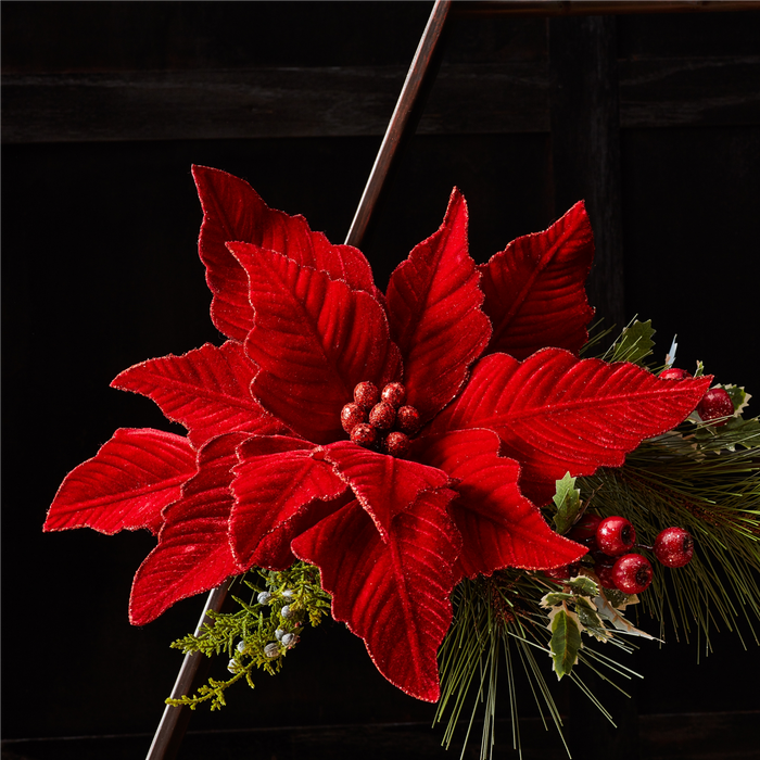 Glittered Red Poinsettia Flower Stem (Set of 2)