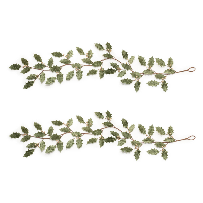 Glittered Holly Leaf Garland (Set of 2)