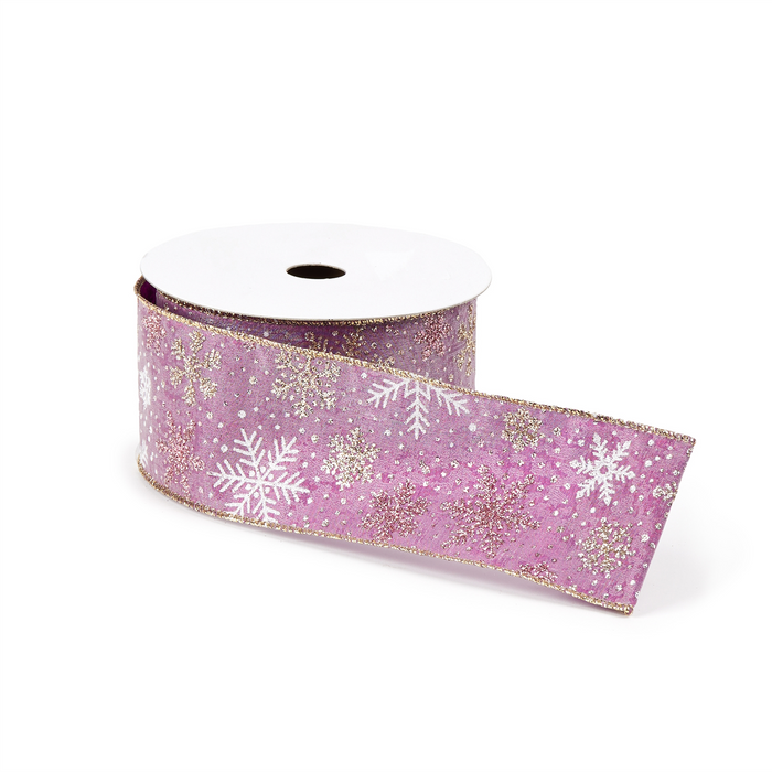 Mauve and Glitter Snowflake Wired Ribbon 2.5" x 10yds.