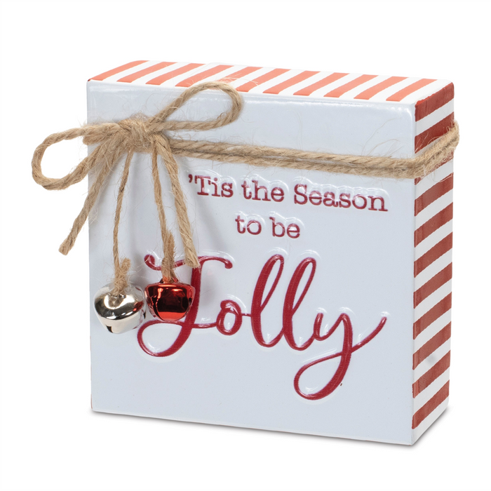 Merry Christmas and Jolly Sign (Set of 2) 4”SQ Metal