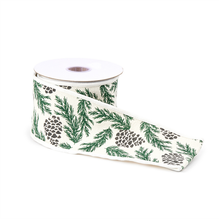 Pine and Pinecone Cotton Wired Ribbon 4" x 5yds