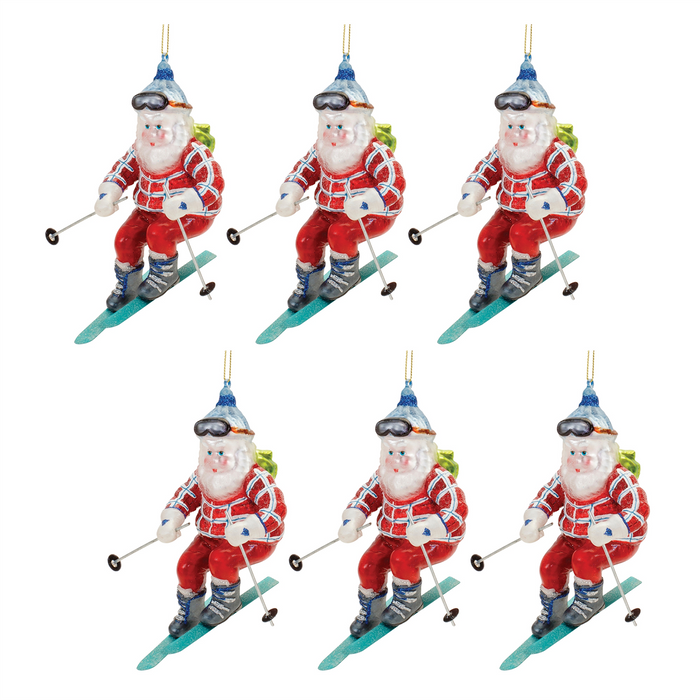 Glass Ski Santa Ornament (Set of 6)