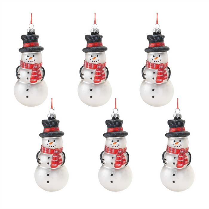 Frosted Glass Snowman Ornament (Set of 6)