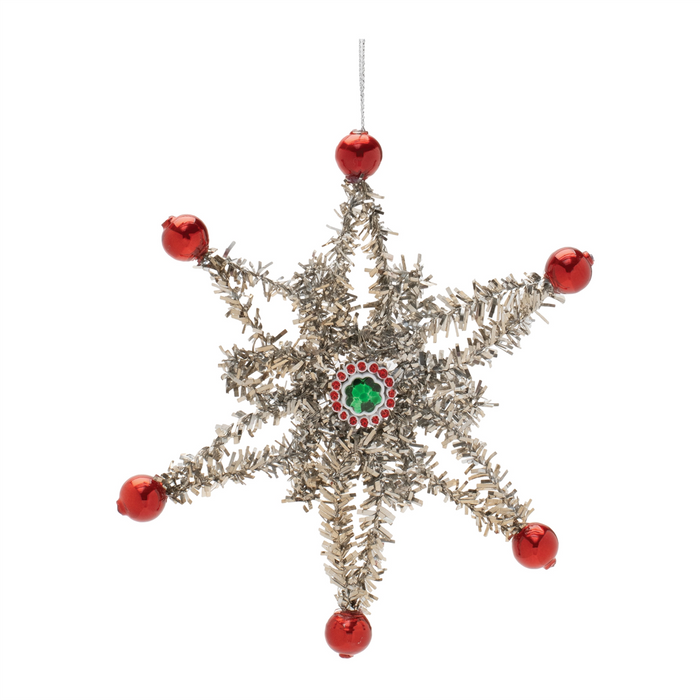 Jeweled Tinsel Snowflake Ornament (Set of 12)