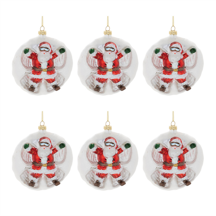 Santa/Snow Angel Ball Ornament (Set of 6) 4”D Glass