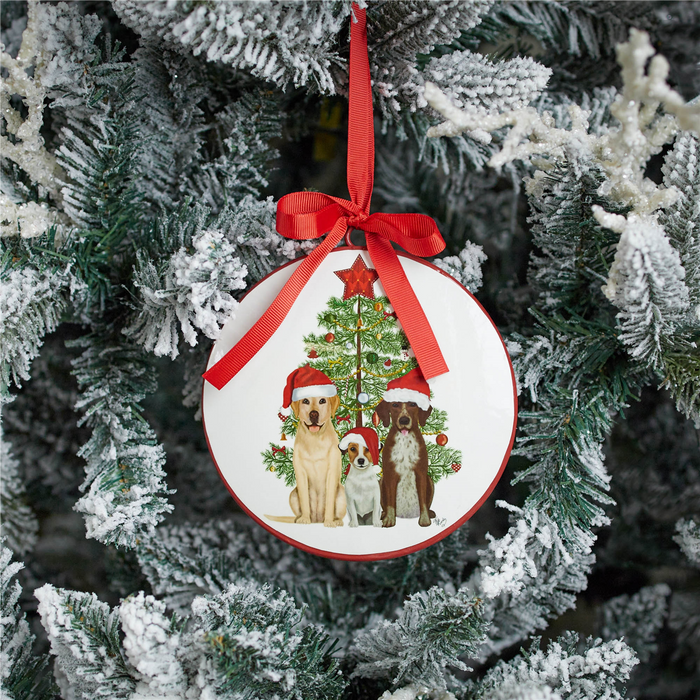 Dog with Tree Disc Ornament (Set of 12) 6”H Iron