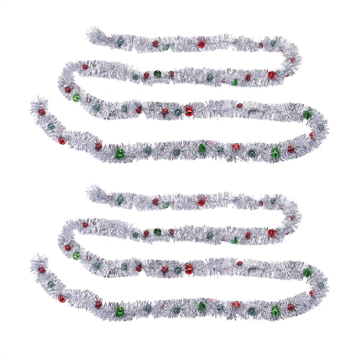 Tinsel Sleigh Bell Ornament Garland (Set of 2)