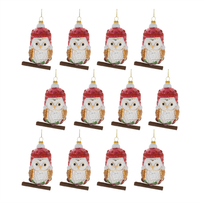 Glittered Glass Owl Ornament (Set of 12)