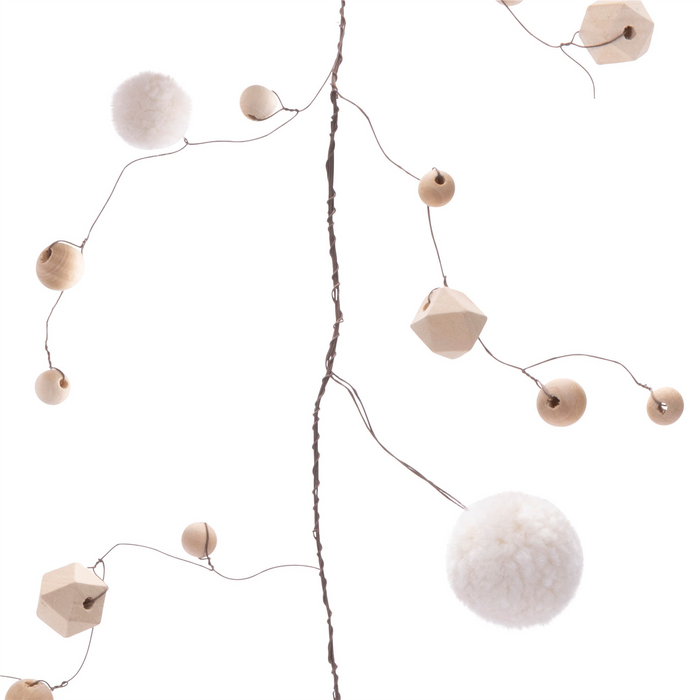 Wood Bead and Puff Ball Garland (Set of 2)