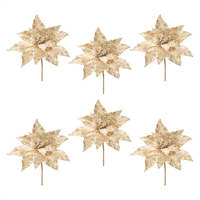 Beaded Poinsettia Flower Stem (Set of 6)