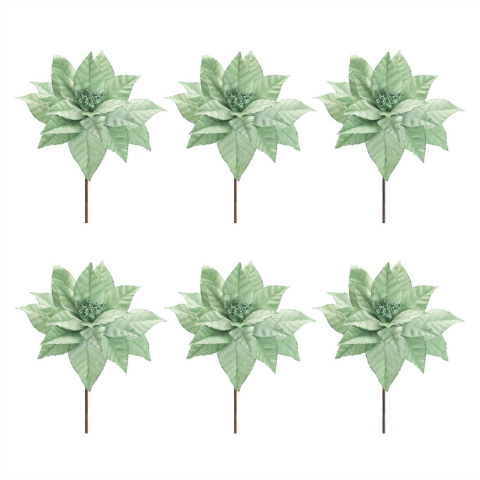Glittered Poinsettia Flower Stem (Set of 6)