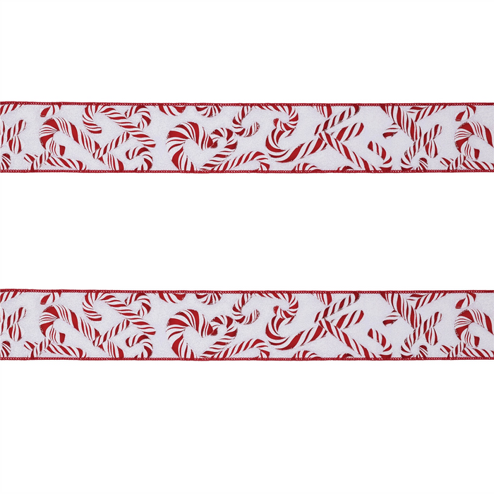 Candy Cane Print Wired Ribbon (Set of 2)