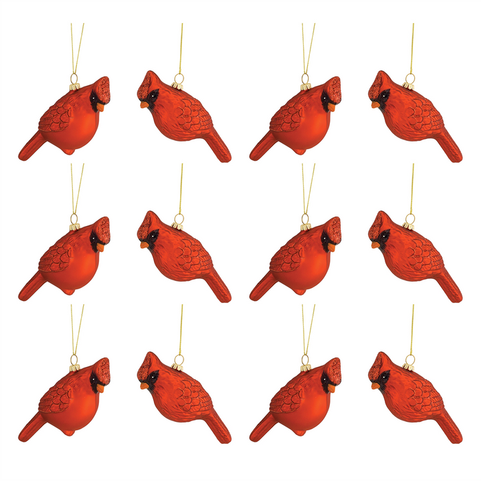 Glass Cardinal Bird Ornament (Set of 12)