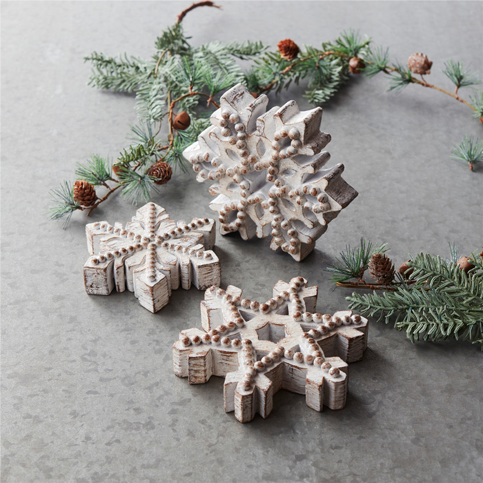 Beaded Wood Design Snowflake Decor (Set of 3)
