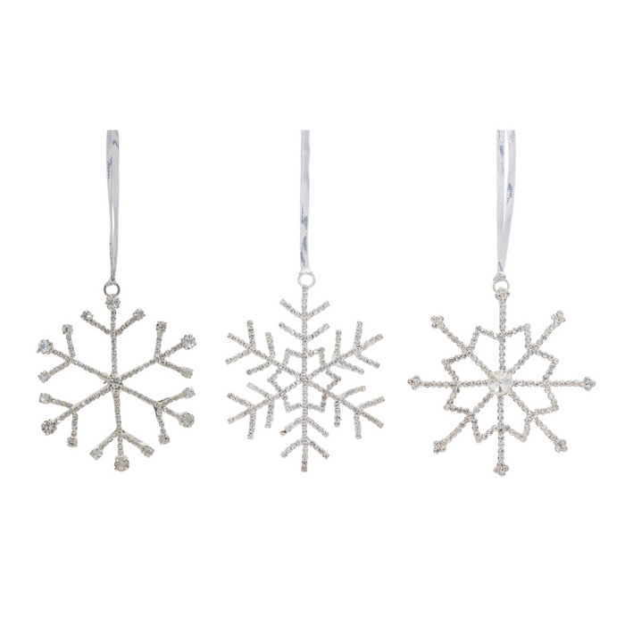 Jeweled Metal Snowflake with Ribbon Hanger (Set of 12)