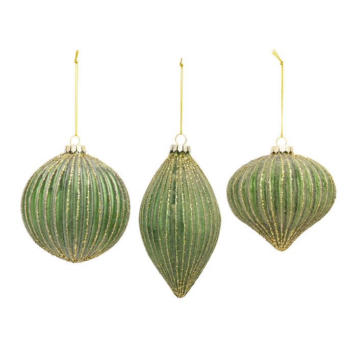 Ribbed Glass Ornament with Gold Accent (Set of 6)