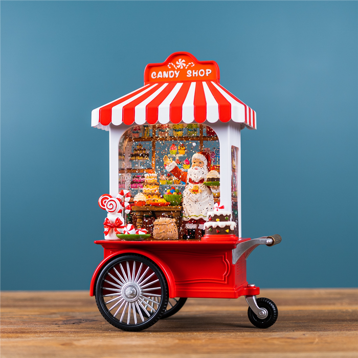 LED Snow Globe Santa's Candy Stand 10.75"H