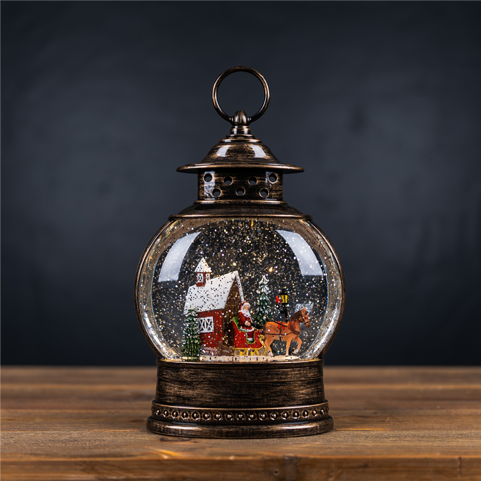 LED Snow Globe with Santa's Sleigh 11.5"H