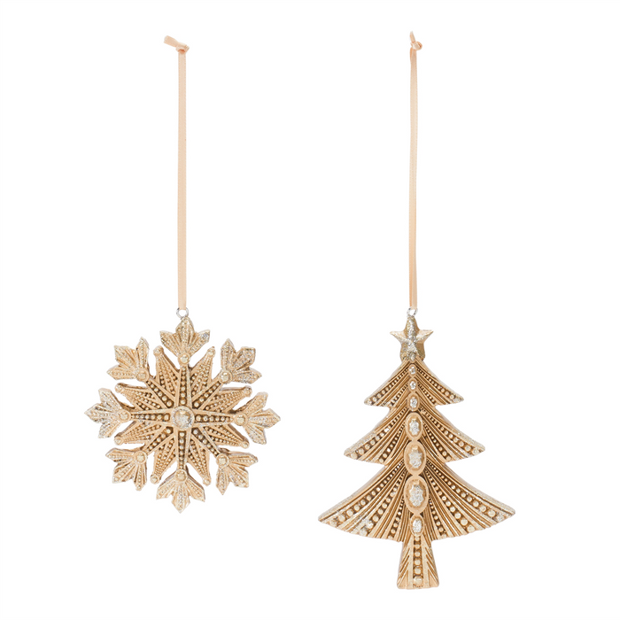 Tree and Snowflake Ornament (Set of 12) 3.25"H, 5"H Resin