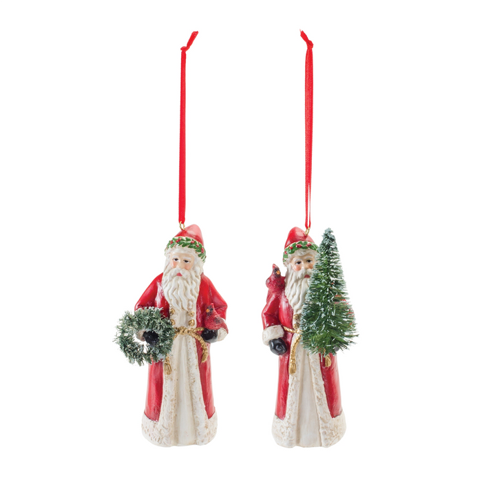 Santa w/Cardinal Ornament (Set of 6) 4.5”H Resin