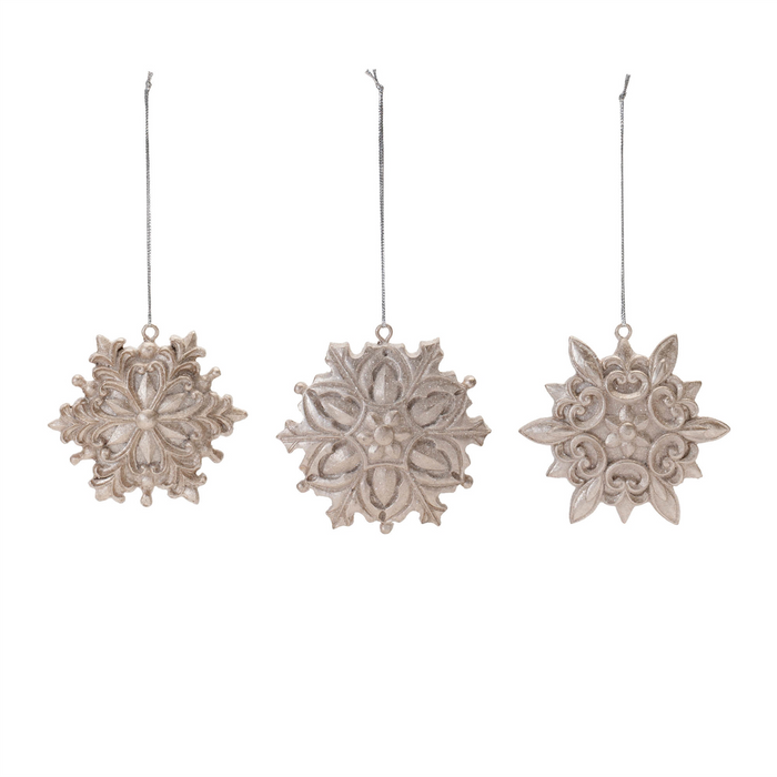 Ornate Champagne Snowflake Ornament (Set of 12)