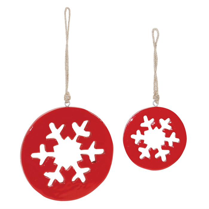Red Wood Snowflake Cut-Out Ornament (Set of 12)