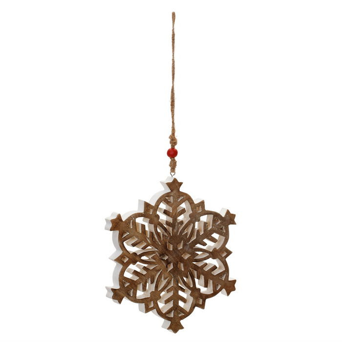 Mango Wood Snowflake Cut-Out Ornament (Set of 4)