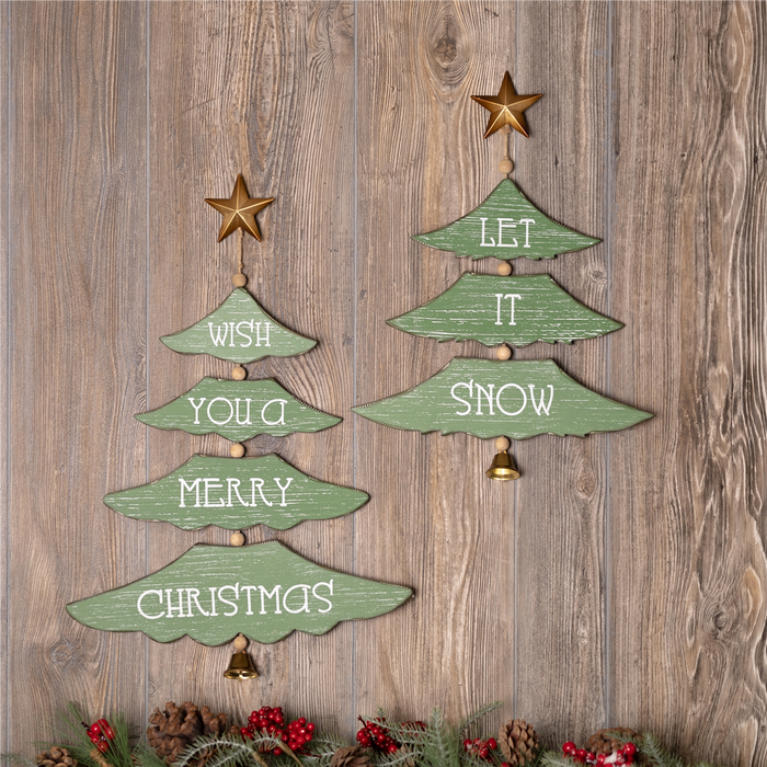 Christmas Pine Tree Wall Sign (Set of 2)