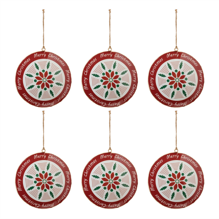 Metal Merry Christmas Snowflake Disc Ornament (Set of 6)