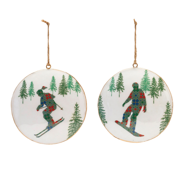 Metal Snowboard Forest Disc Ornament (Set of 6)