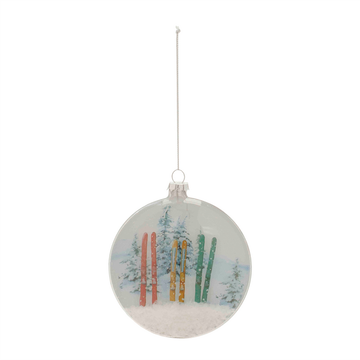 Glass Ski and Snow Disc Ornament (Set of 6)