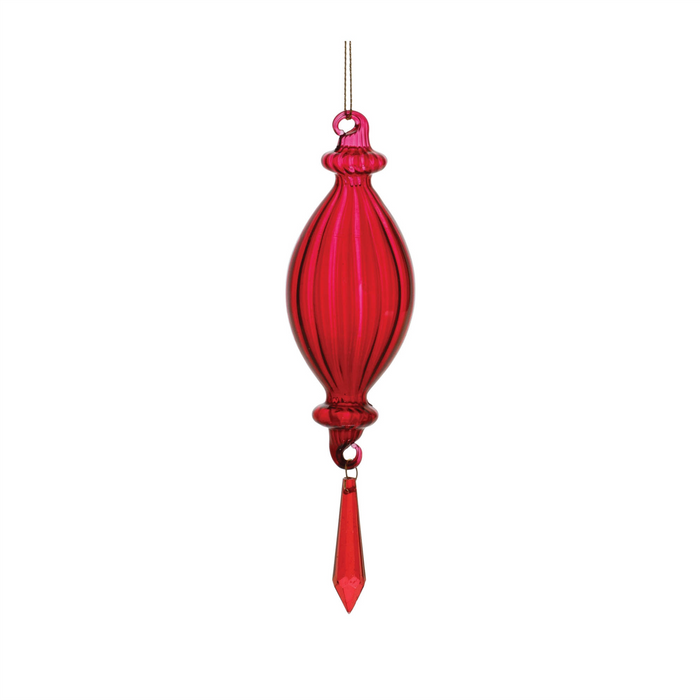 Red Ribbed Glass Drop Ornament with Jewel (Set of 3)
