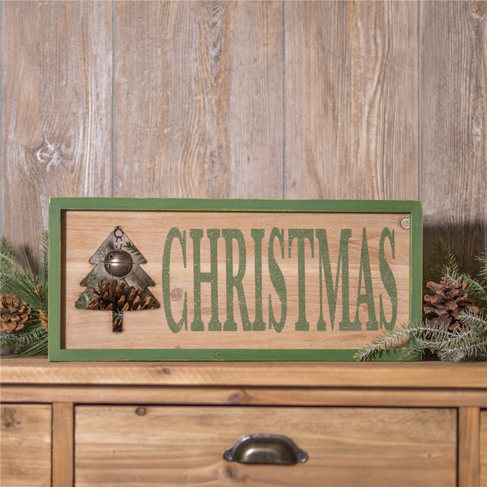 Wood Framed Christmas Bell Sign 18"L