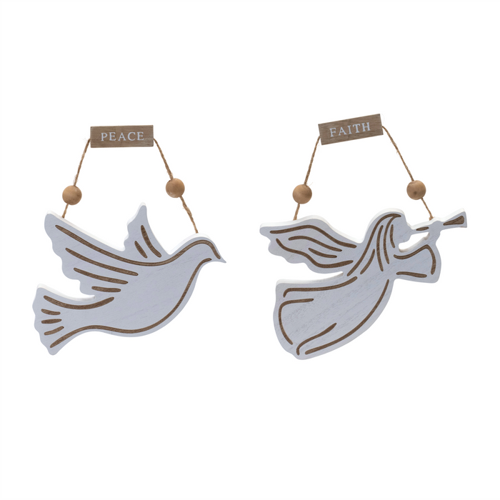 Wood Dove and Angel Sentiment Ornament (Set of 6)