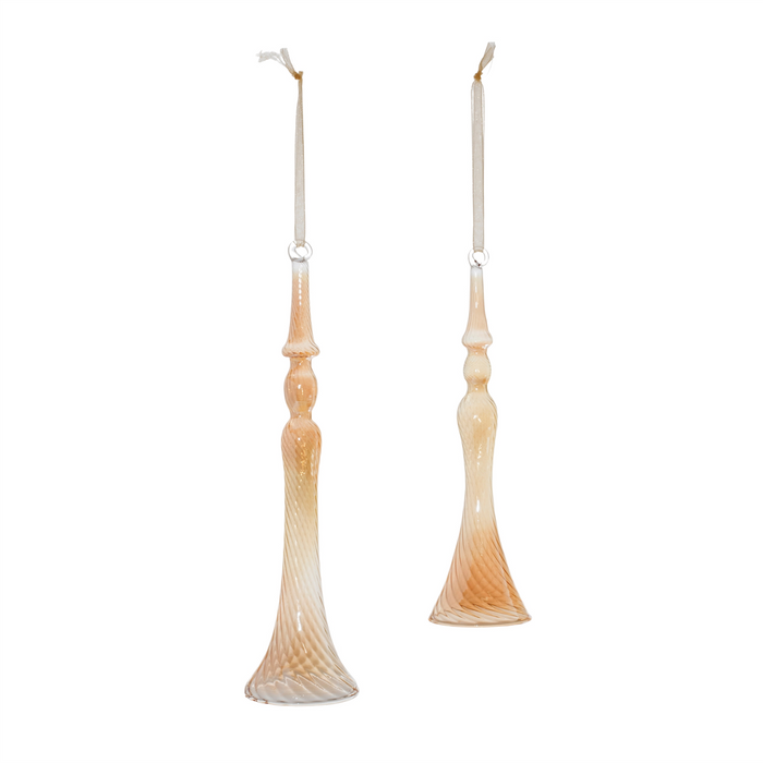 Amber Ombre Swirl Glass Drop Ornament (Set of 12)