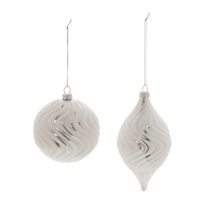 Ivory Wavy Glass Ornament (Set of 6)