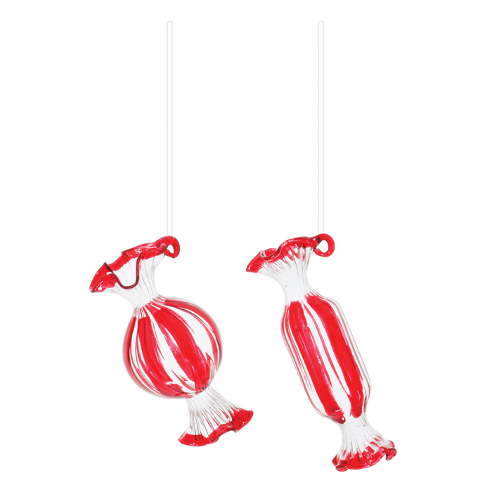 Glass Peppermint Candy Ornament (Set of 12)