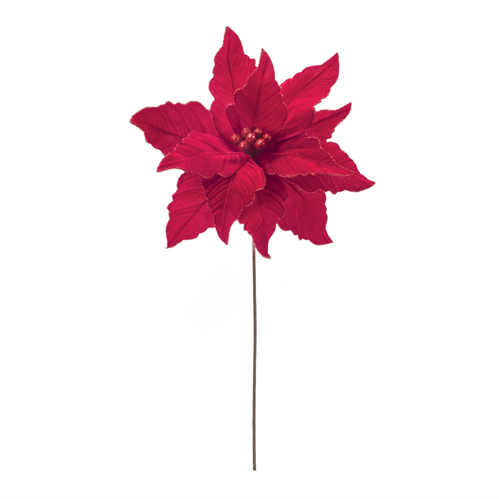 Glittered Red Poinsettia Flower Stem (Set of 2)