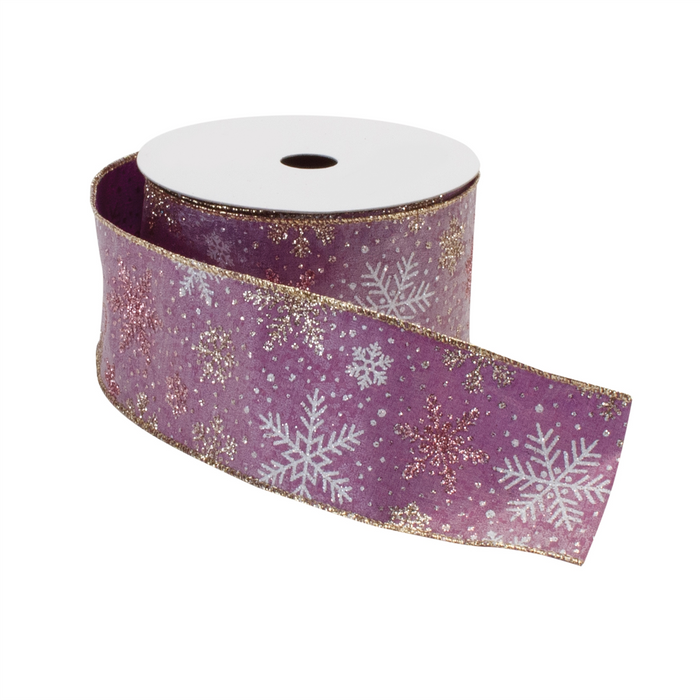 Mauve and Glitter Snowflake Wired Ribbon 2.5" x 10yds.