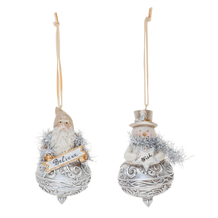 Ornate Santa and Snowman Finial Ornament (Set of 6)