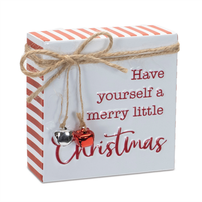 Merry Christmas and Jolly Sign (Set of 2) 4”SQ Metal
