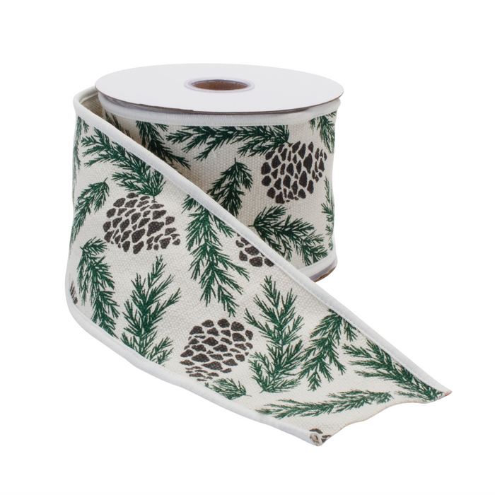 Pine and Pinecone Cotton Wired Ribbon 4" x 5yds