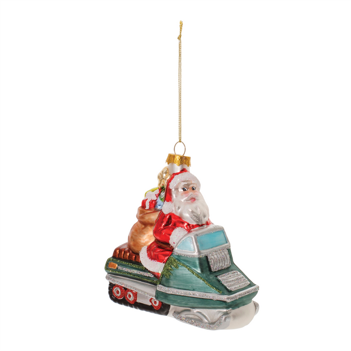 Glass Snowmobile Santa Ornament (Set of 6)
