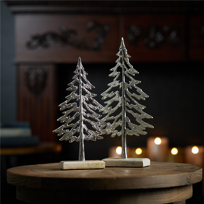Metal Tree with Wood Base (Set of 2)