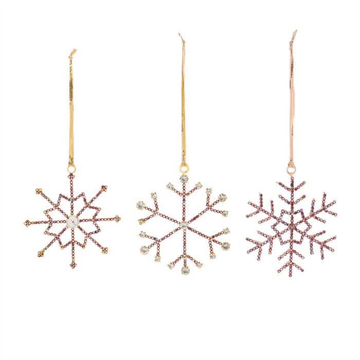 Snowflake Ornament (Set of 12) 3.5”H Iron/Glass Beads